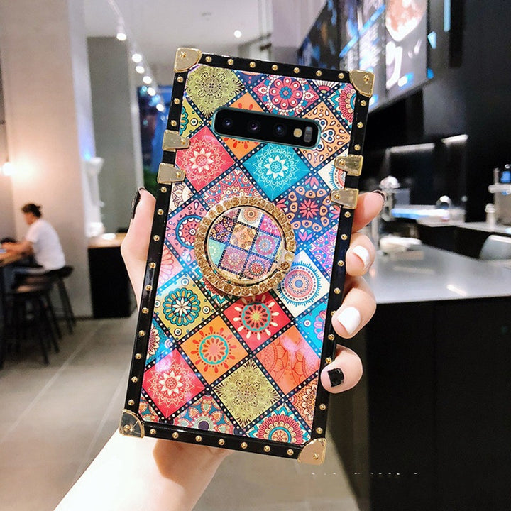 Suitable For 11 Fashion Brand Samsung S10 Mobile Phone Case National Style S9plus Square S8  Ring Bracket
