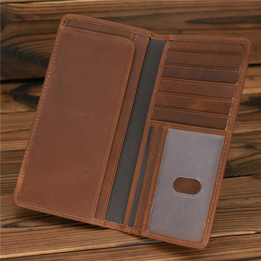 Men's Fashion Crazy Horse Leather Long Wallet