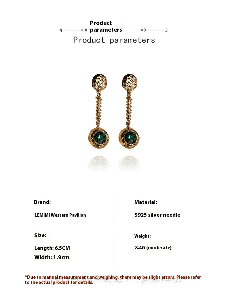 Women's Long French Dark Green Crystal Earrings