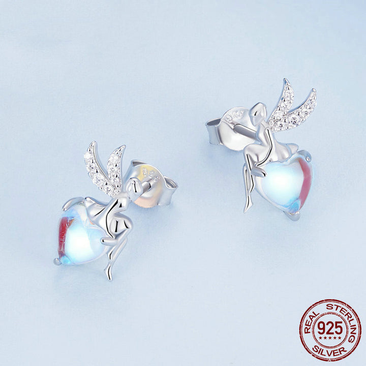 Sterling Silver Elf Love Heart Stud Earrings Ornament