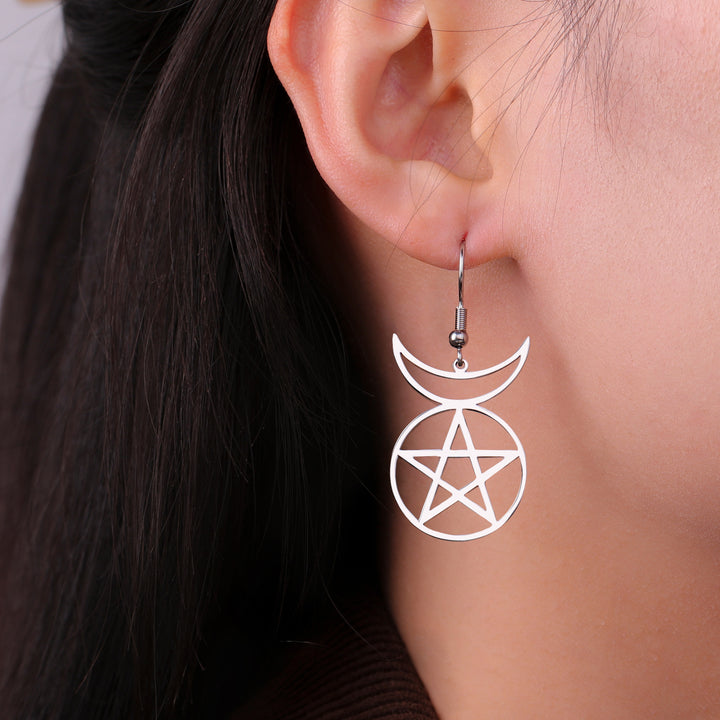 Hochkarätige und großzügige Ohrringe hohlaushöhle Pentagramm Mond Anhänger Edelstahl