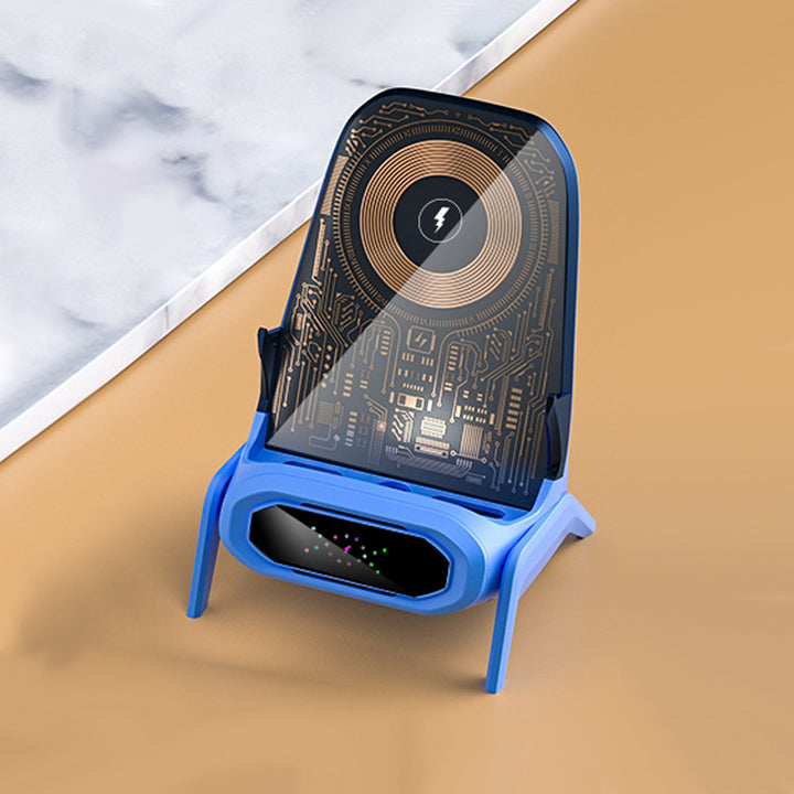 Transparante kleine stoel draadloze lader mobiele telefoonstandaard