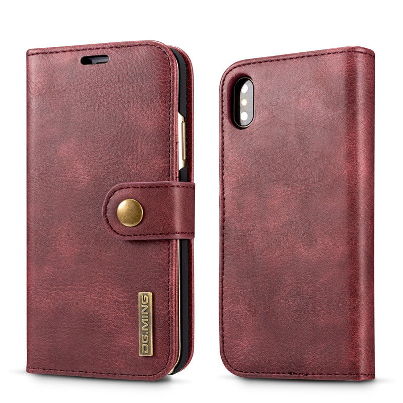 Cowhide Two-fold Split Adsorption Mobile Phone Leather Case