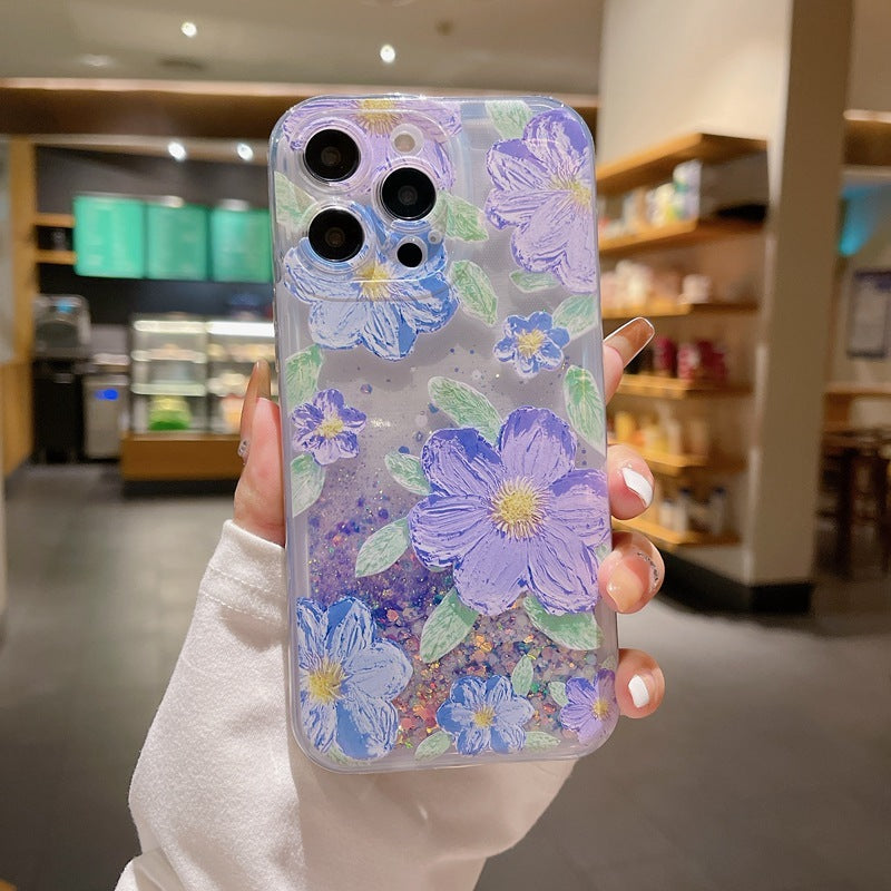 Luminous Oil Painting Flower Quicksand Phone Case