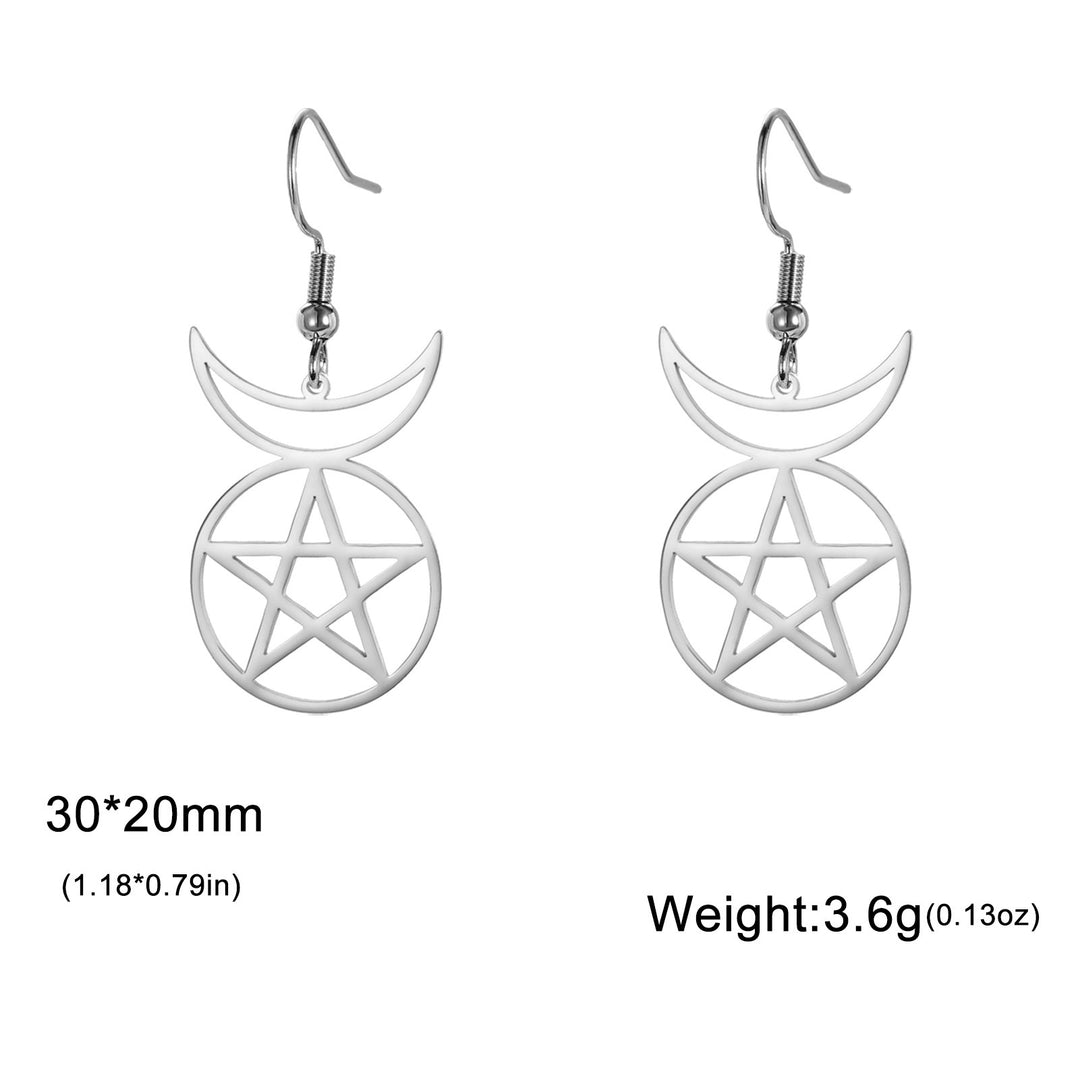 High Profile And Generous Earrings Hollow Out Pentagram Moon Pendant Stainless Steel
