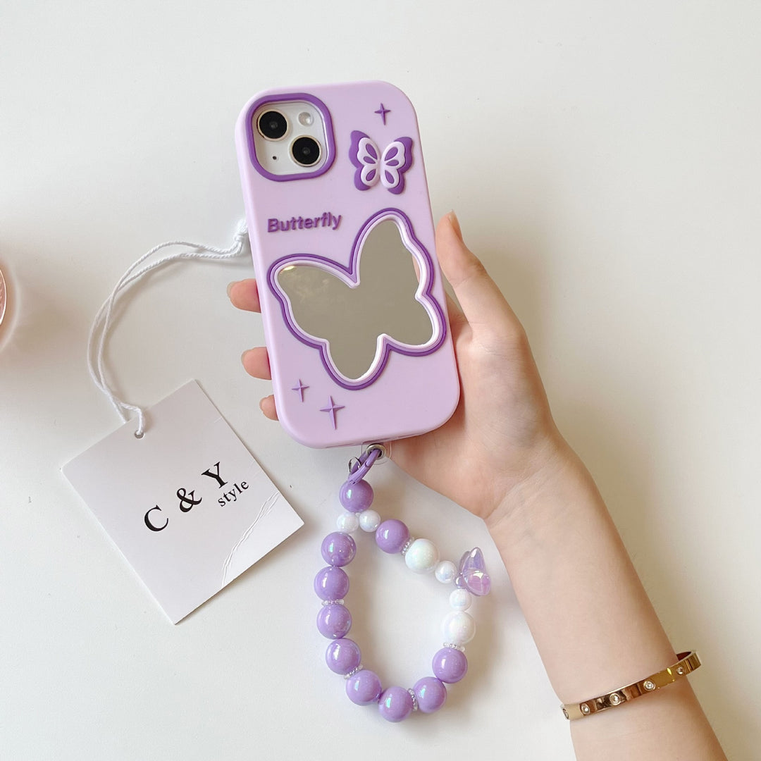 Étui de téléphone en silicone miroir pour papillon violet