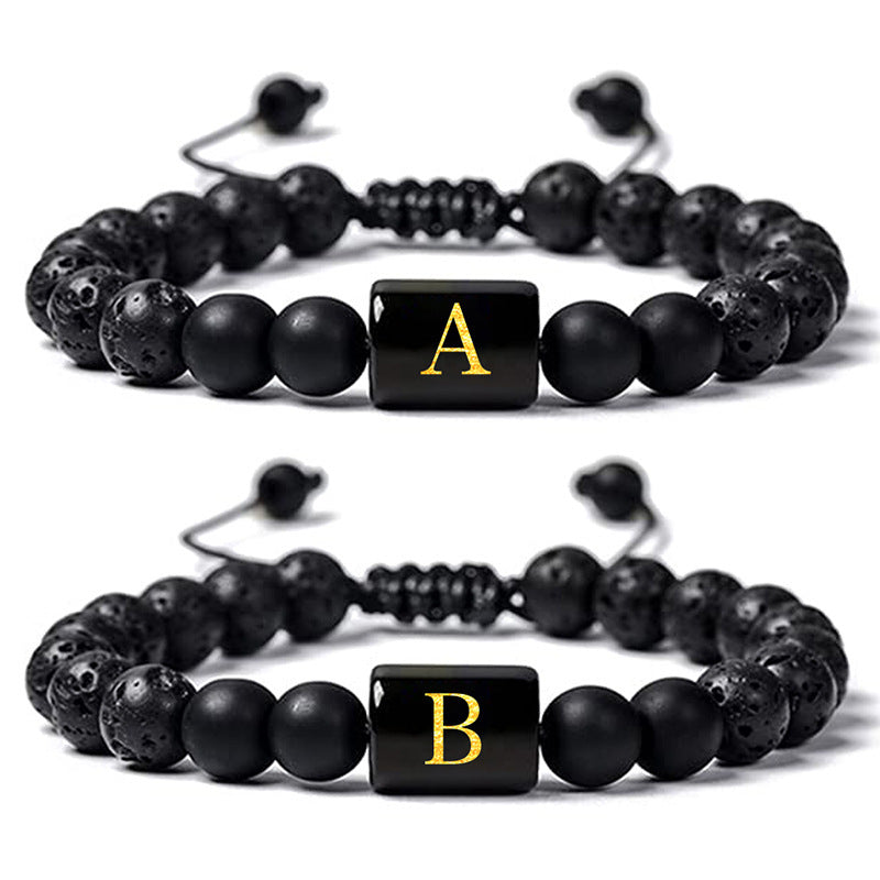 A-Z Vulkanische rots Essentiële oliearmband 26 Letters Natuurlijke matte stenen armband geweven