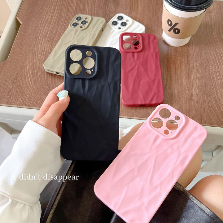 Simple Solid Color Pleated Pattern Phone Case Frosted Protective Cover