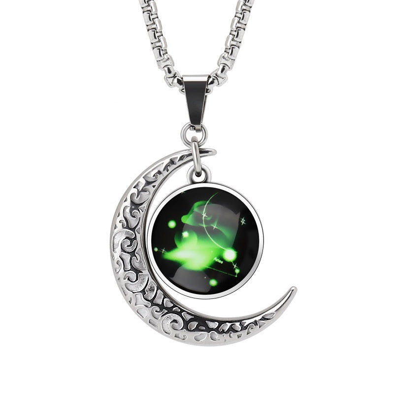 Titanium Steel Moon Pendant Tolv konstellationer halsband