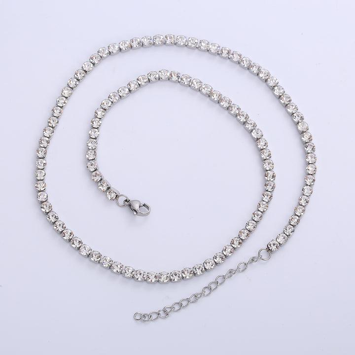 Stainless Steel White Diamond Tennis Necklace
