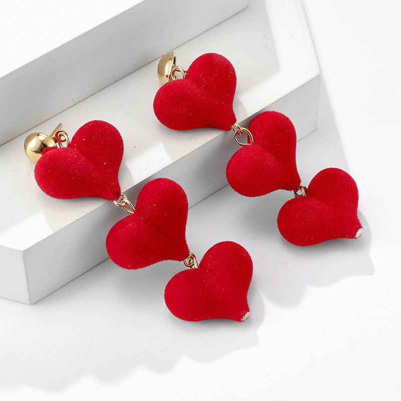 Earrings Personality Exaggerated Red Heart Long Earrings