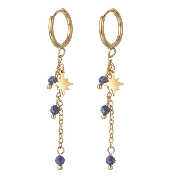French Style Colored Beaded Eight-pointed Stars Long Tassel Earrings