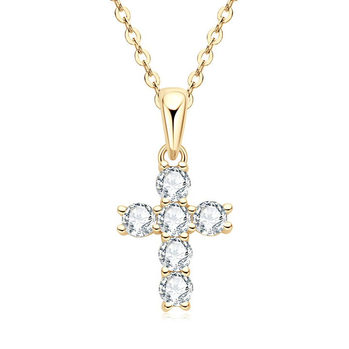 Ins Cross Diamond Necklace Franse retro 925 zilveren hanger