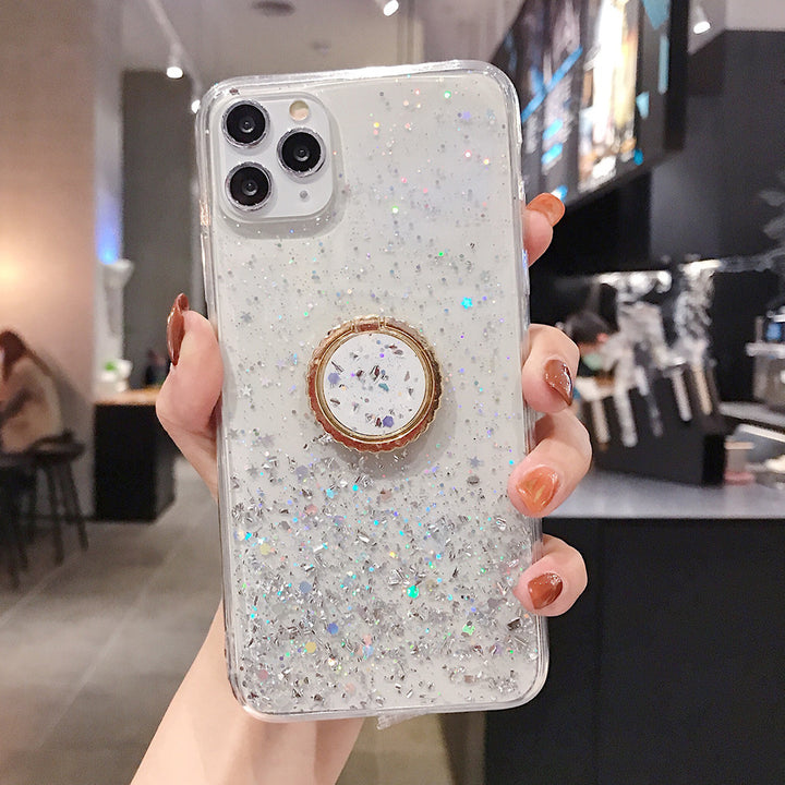 Compatible with Apple , Explosive Glitter Gradient Epoxy Phone Case 11ProMax Phone Case XR8Plus XS Max Ring Bracket