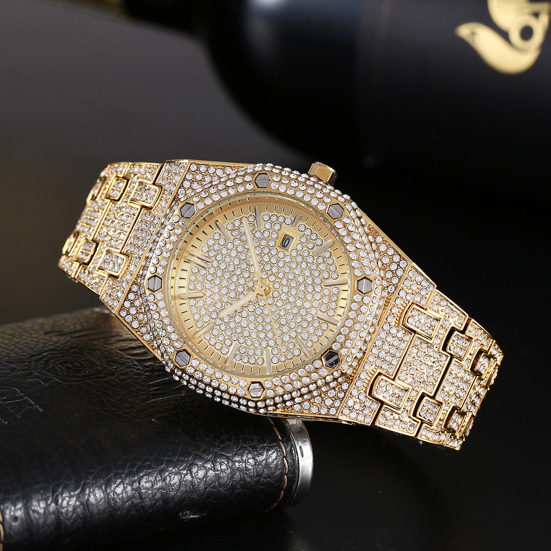 Moda Rap Ice Hip Hop Full Diamond Large Dial Dial Quartz Men's Watch