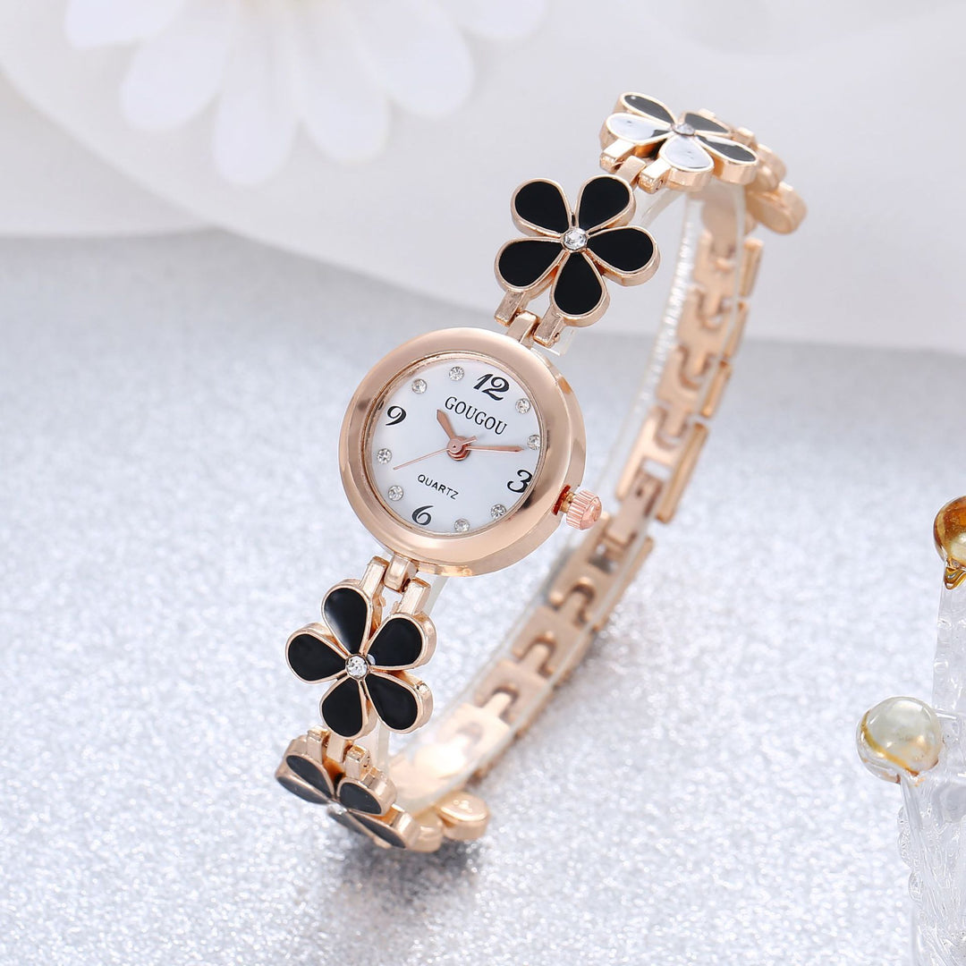 Set de brazalete de reloj de cuarzo estampado de pétalo de damas