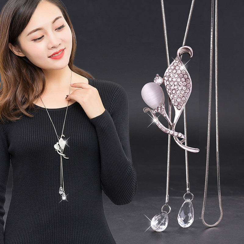 Women's Crystal Sweater Chain Long Pendant Accessories