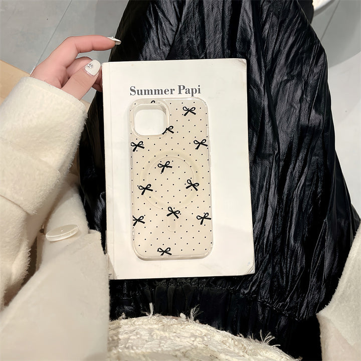 Women's Polka Dot Bow Magnetic Strap Bracket Phone Case