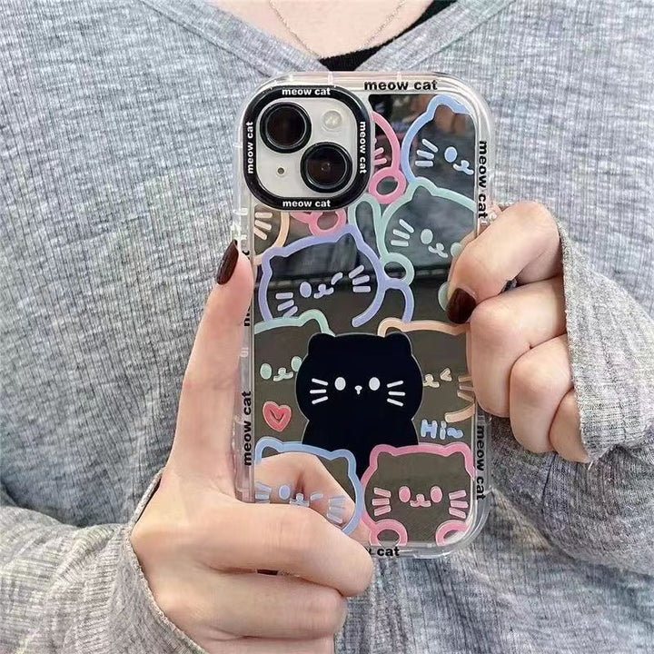 Étui de téléphone miroir cosmétique de motif de chat linéaire