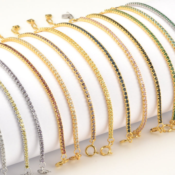 Women's Fashion Sterling Silver Temperamental Inlaid Half Stone Multi-color Bracelet