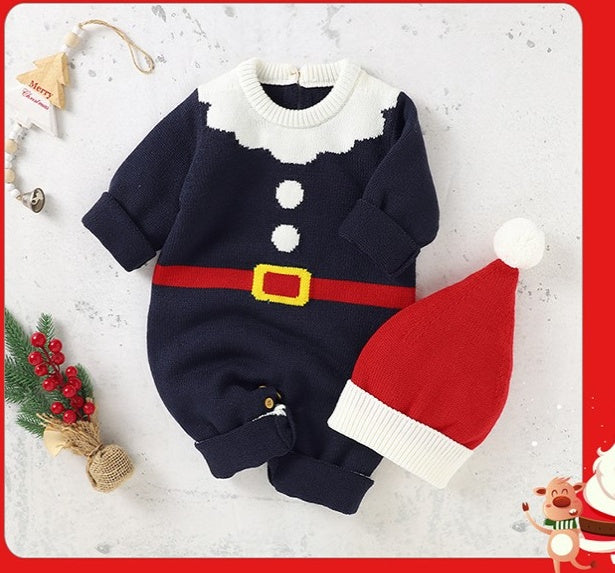 Salopete tricotate pentru bebeluși haine și pălării drăguțe de Crăciun