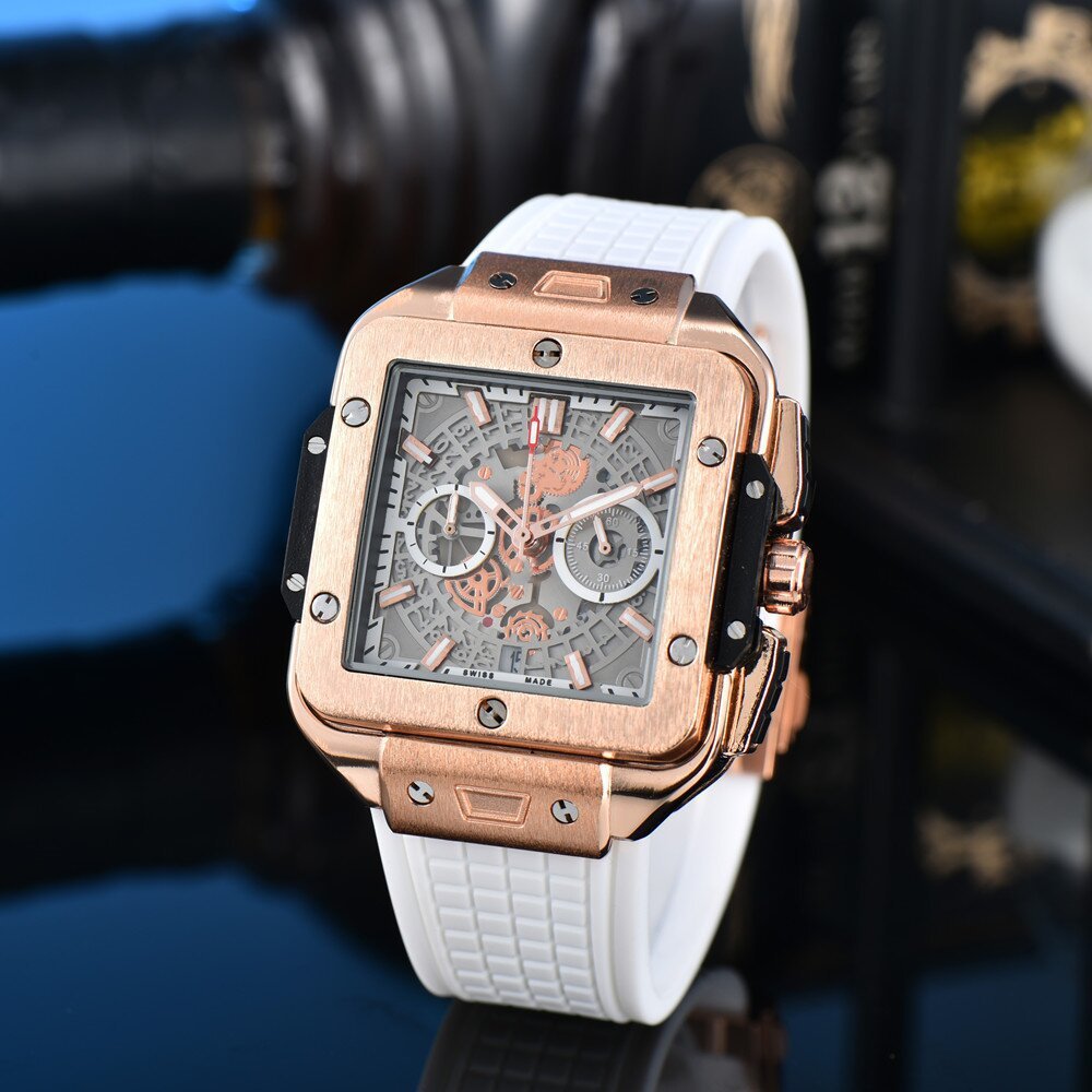 Square Hollow Quartz Watch wielokolorowy silikonowy mężczyźni