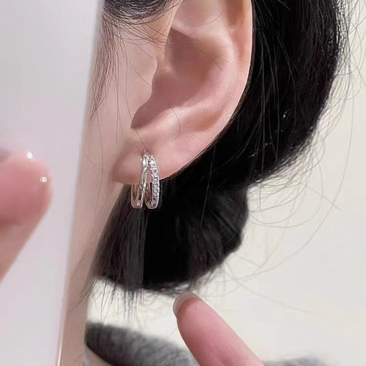 Diamant zilveren pigmentring dubbele laag oorbellen
