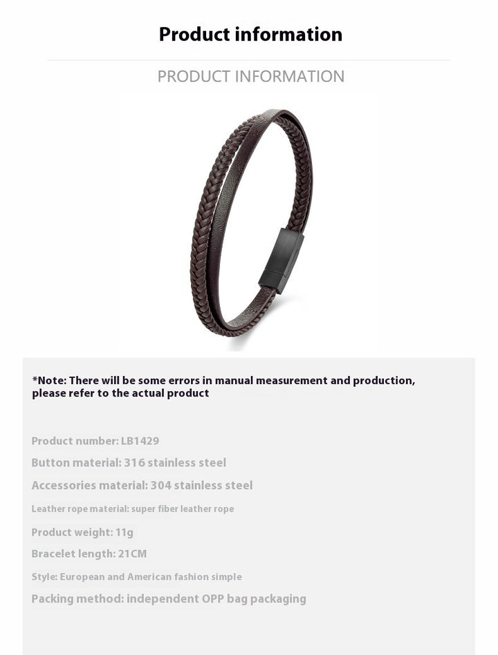 Men's Leather Rope Stainless Steel Couple Leather Bracelet