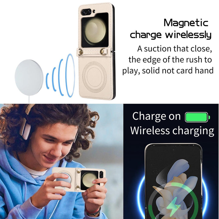 Charge sans fil Aspiration magnétique Cross-body Flip Phone Case