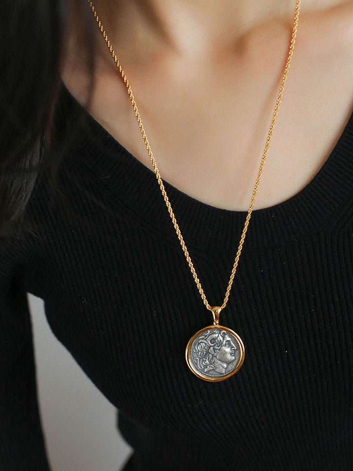 Серебряная монета длинная ожерелье женского ретро простая цепь
