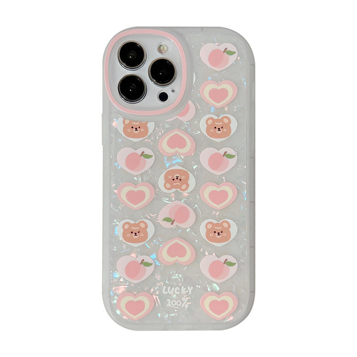 Peach Love Bear Pearl Chain -puhelinkotelo