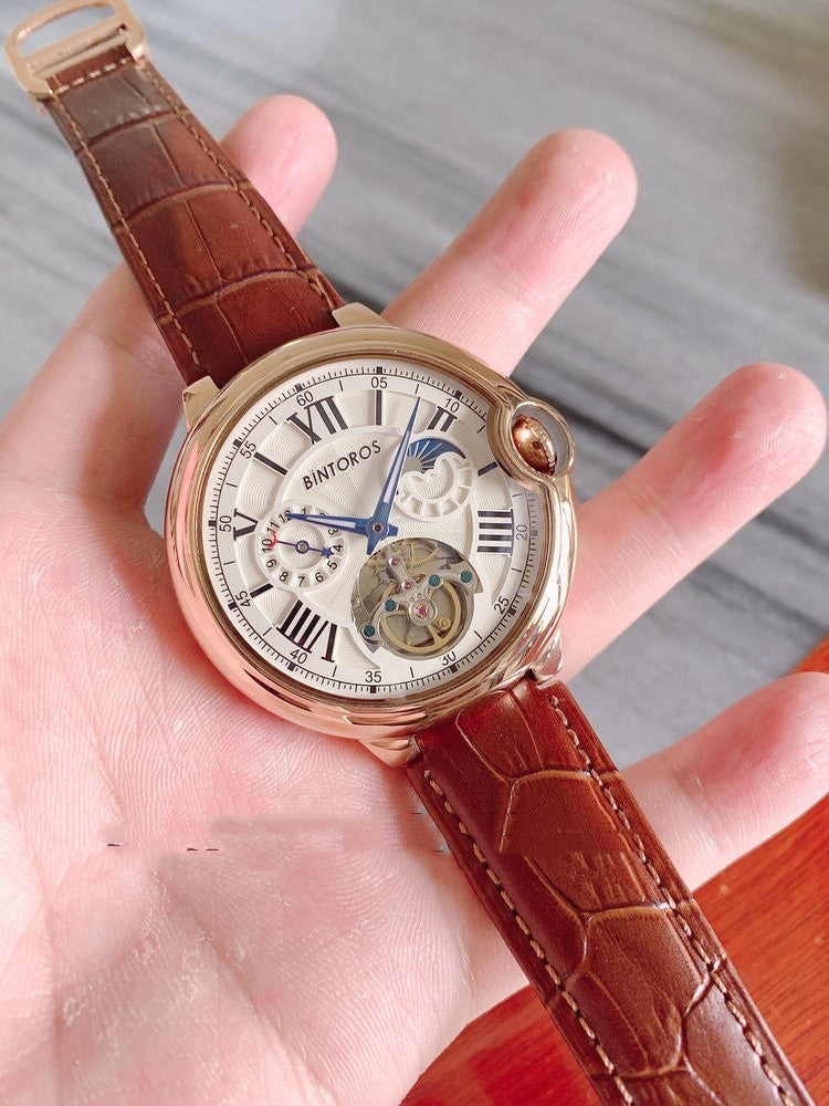 Golpe de la esfera grande para hombres Reloj mecánico de tourbillon hueco luminoso multifuncional