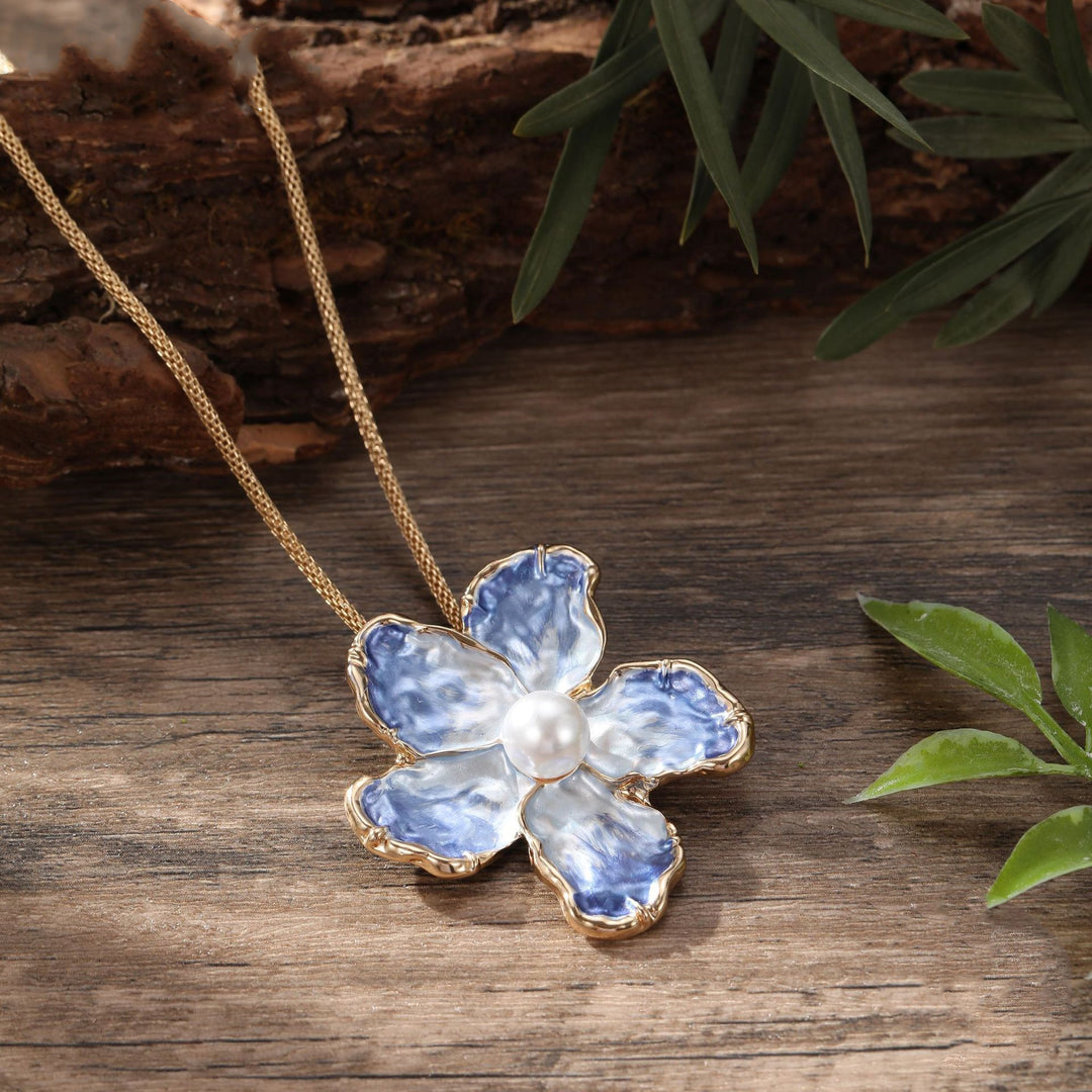 Blue Emaille Camellia Pendant Mode