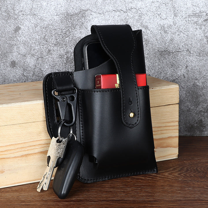 حقيبة حزام معلقة للهاتف من الجلد بتصميم ريترو للرجال