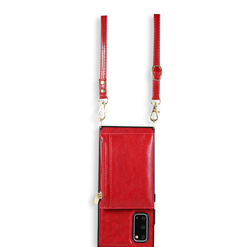 Diagonal Zipper Lanyard Bracket Card Phone Case