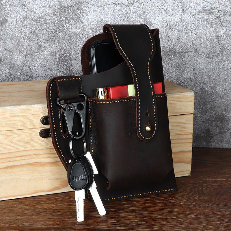 حقيبة حزام معلقة للهاتف من الجلد بتصميم ريترو للرجال