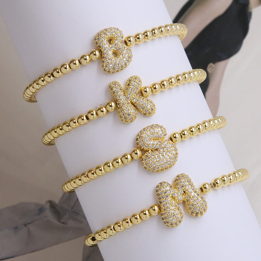 18K Balloon Bubble Letter Letter Beadered Beaster Bead Bead Elastic Bracelet Bracelet