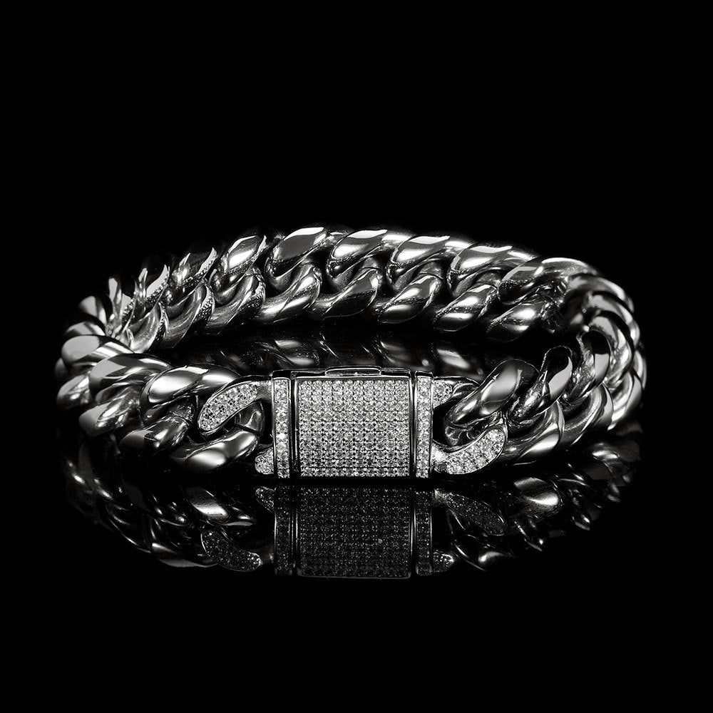 European Hip Hop Titanium Steel Bracelet Real Gold Plating Inlaid Zircon Flip Buckle