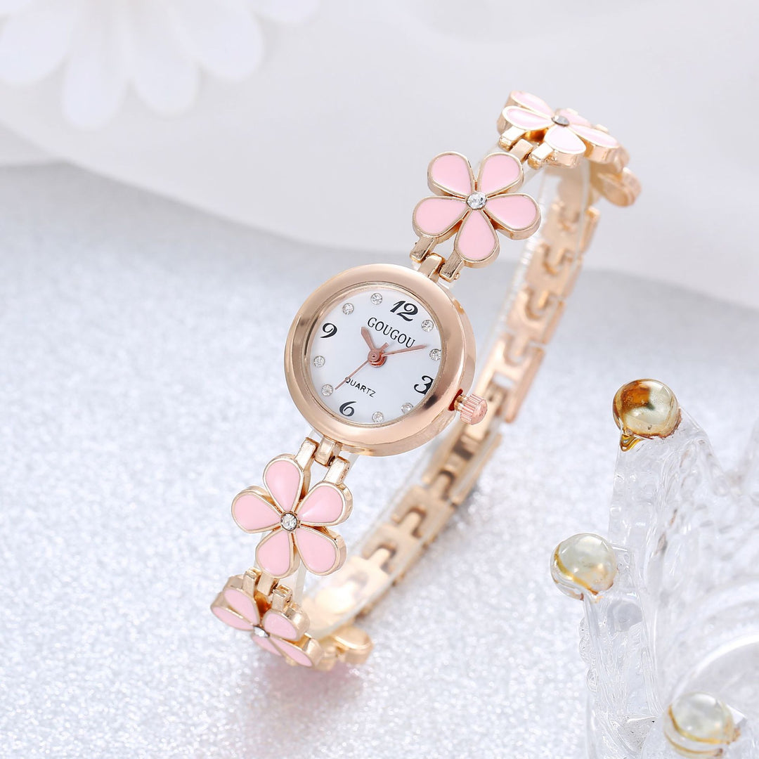 Set de brazalete de reloj de cuarzo estampado de pétalo de damas