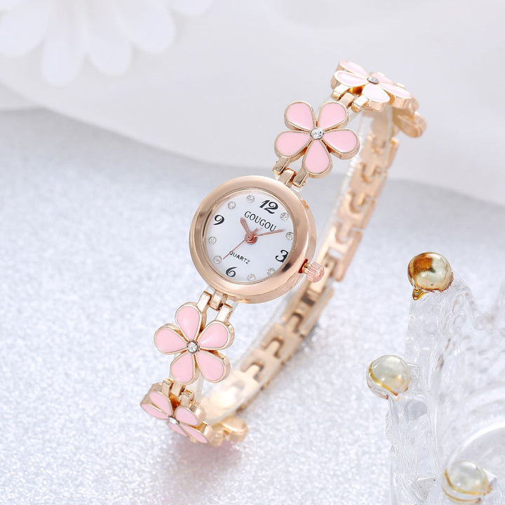 Ladies Petal Petalled Quartz Watch Bracelet Set