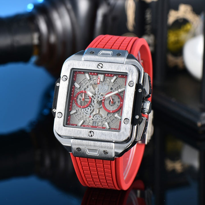 Square Hollow Quartz Watch wielokolorowy silikonowy mężczyźni