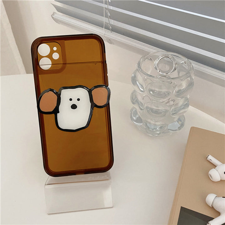 Cartoon Big Ear Dog Mobile Phone Case Tea Brown Bracket All-inclusive