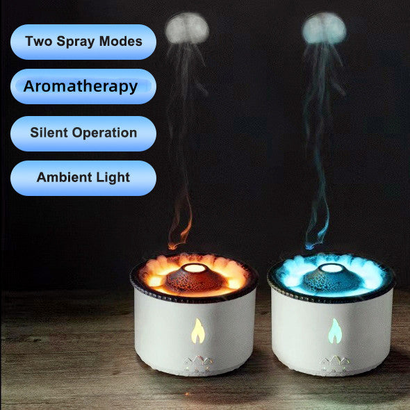 Ny kreativ ultraljudsoljefuktare Volcano Aromaterapi Maskin Spray Jellyfish Air Flame Firidifier Diffusor