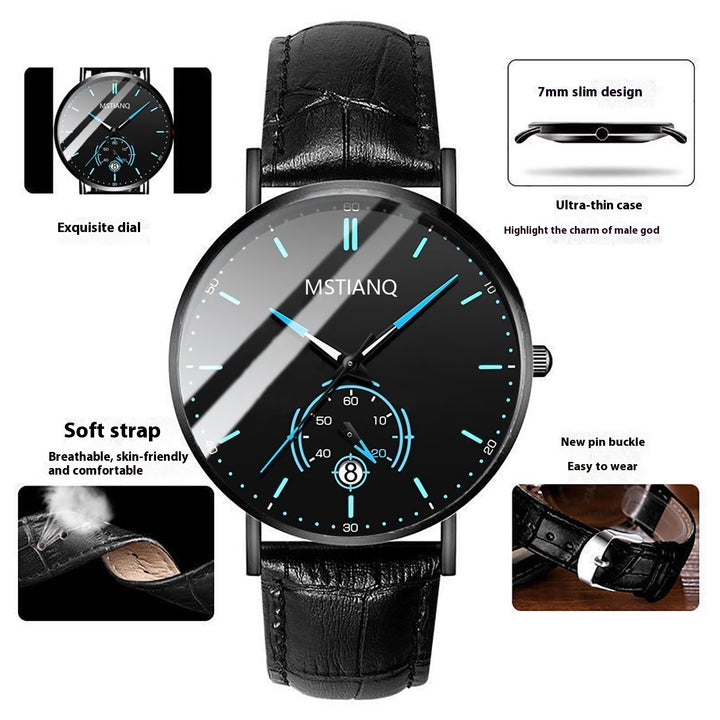 Trade Watch Stylish Black Technology Belt Raffinierte Stahl Korean Casual Calender