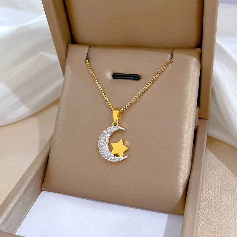 Titanium Steel Moon Simple Real Gold Necklace