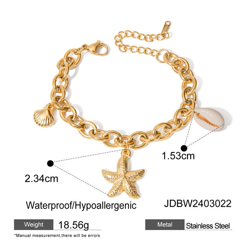 Pulsera de concha de estrella estrella de acero inoxidable para mujeres pulseras de la playa de la moda regalos de joyería de cumpleaños