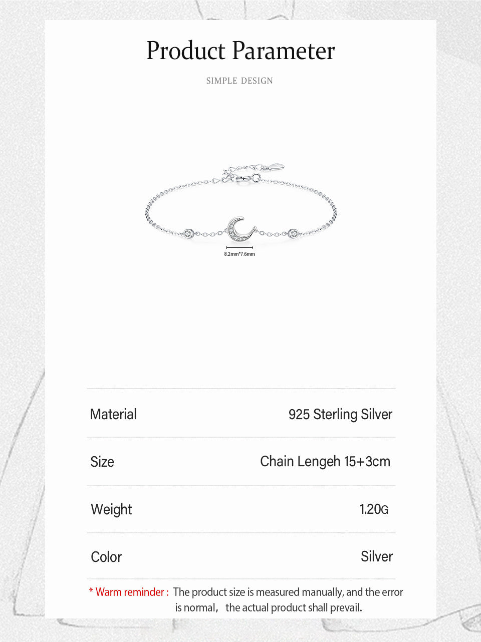 S925 Сребърна лунна диамантена гривна Орнамент за дизайн