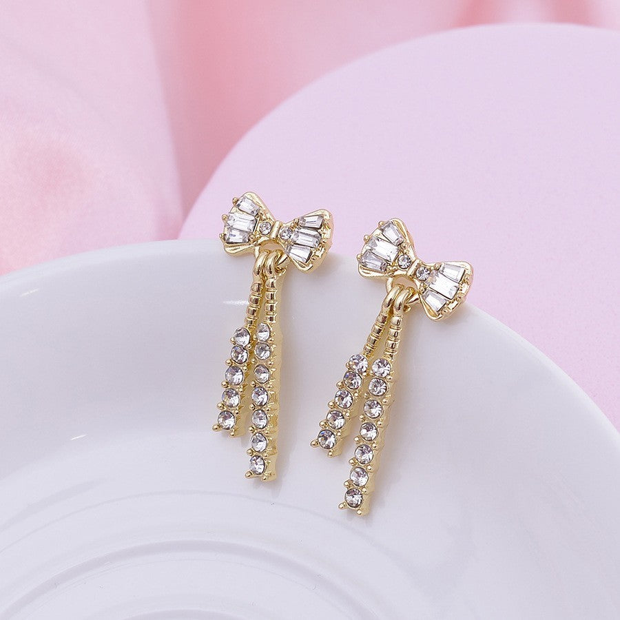 Bow Shaped Diamond Crystal Earrings, Fashionable And Elegant, Korean New Trendy Design Earrings