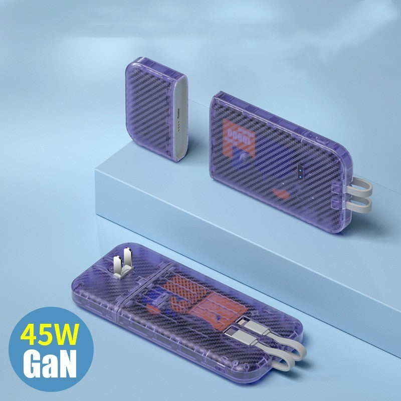 Töltésbank átlátszó mágneses szívószivárgás típus 45W gyors töltés vezetékes dugóval érkezik