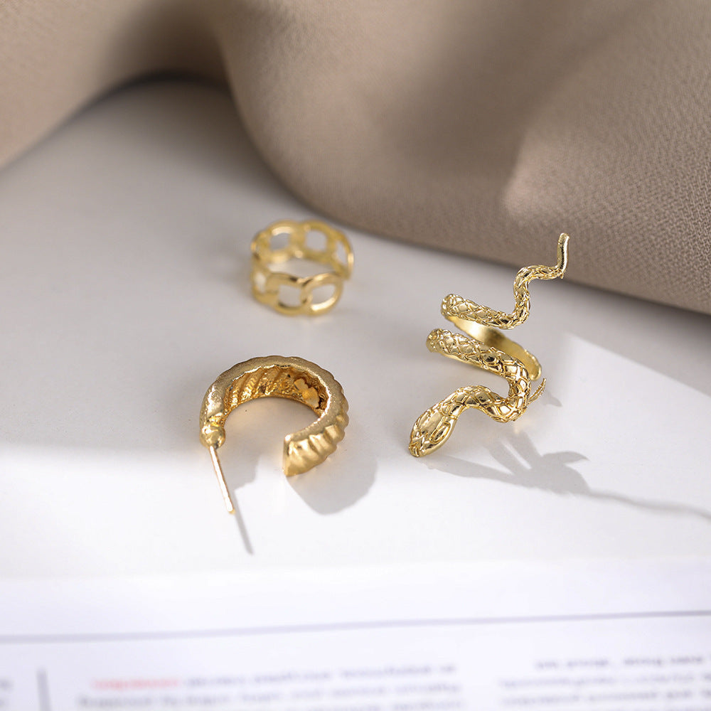 Retro Snake Suit Stud Earrings Three-piece Set Earrings Eardrops